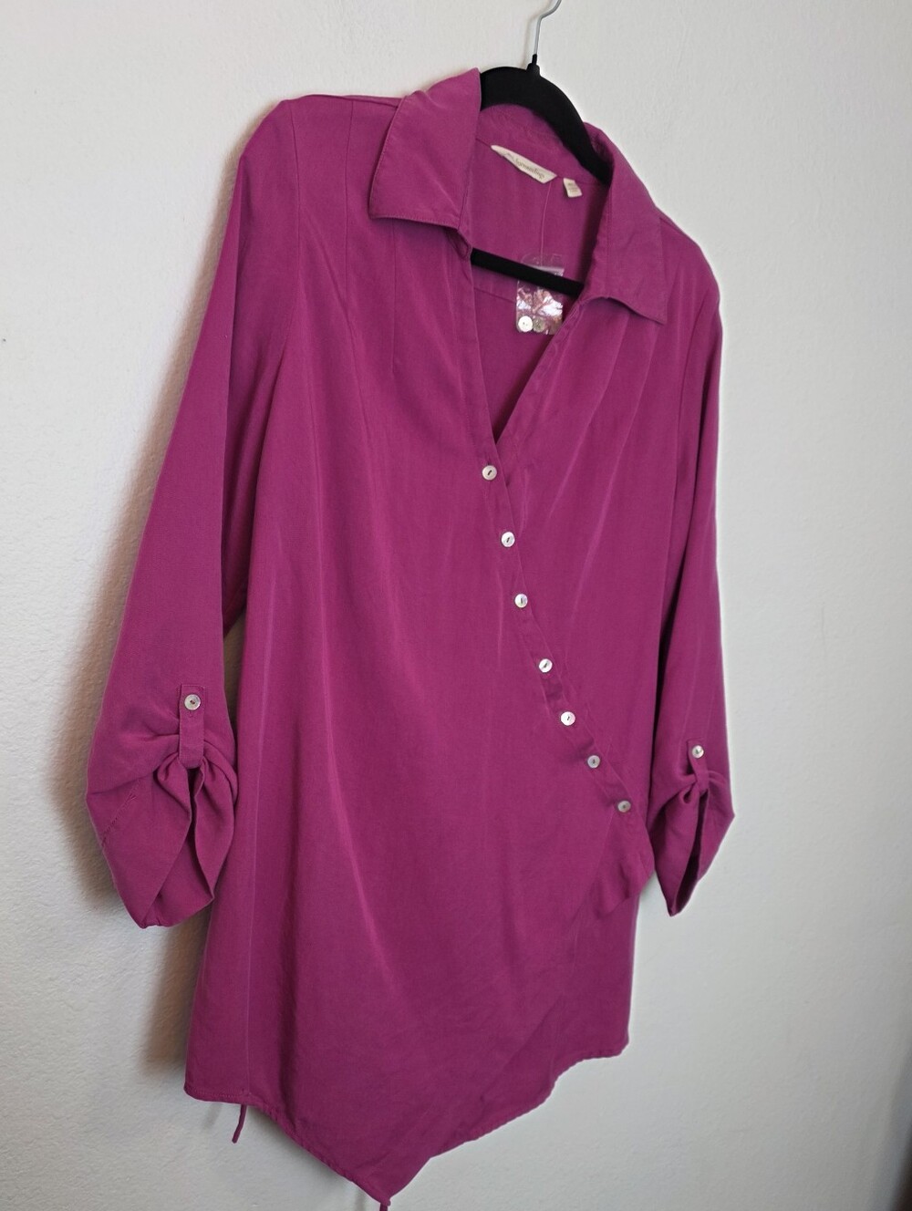 Soft Surroundings NWOT Pink Washed Tencel Button Tunic Magenta Pink Soft Size M - Picture 3 of 15